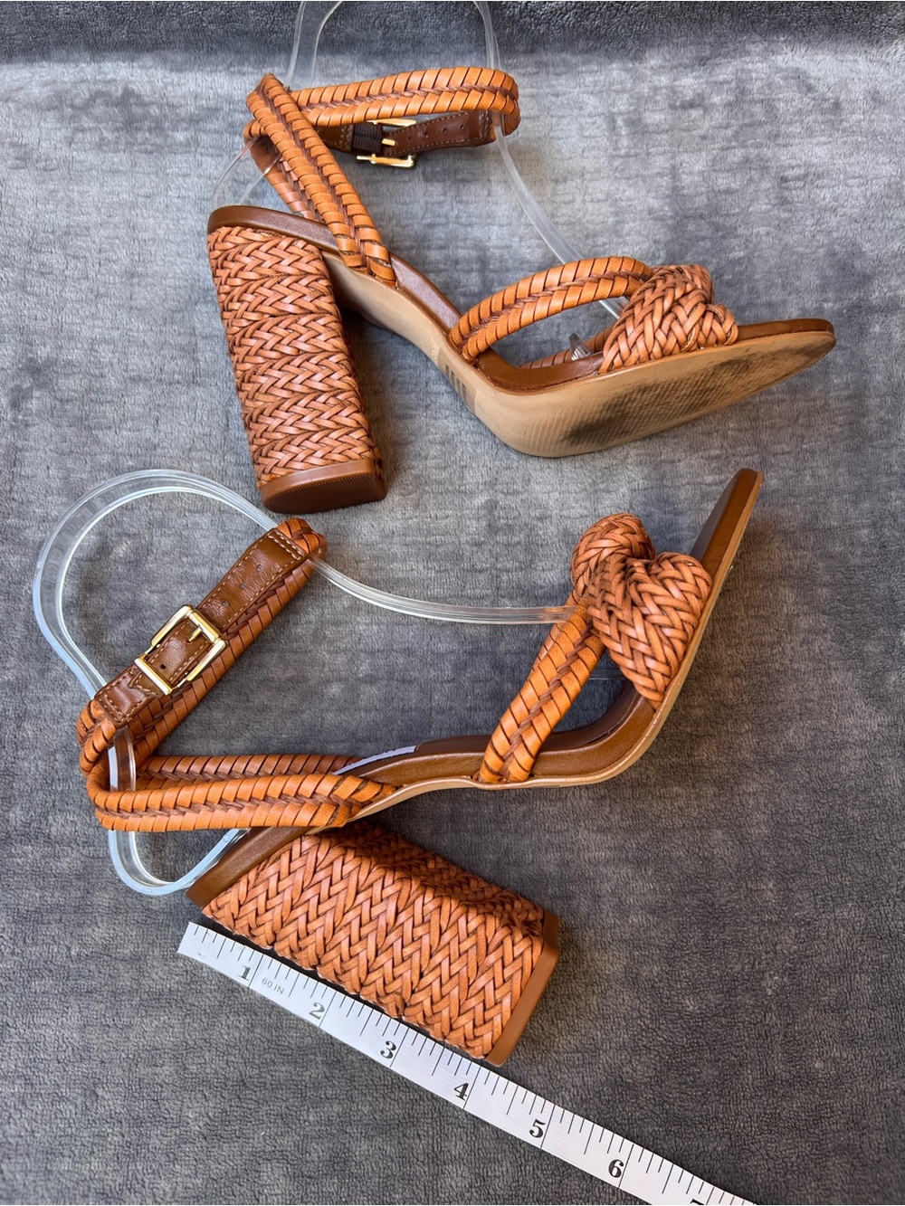 Steve Madden Malou Heels Sz 6.5 M Cognac Braided Block Heel Sandals Vegan - Picture 10 of 15